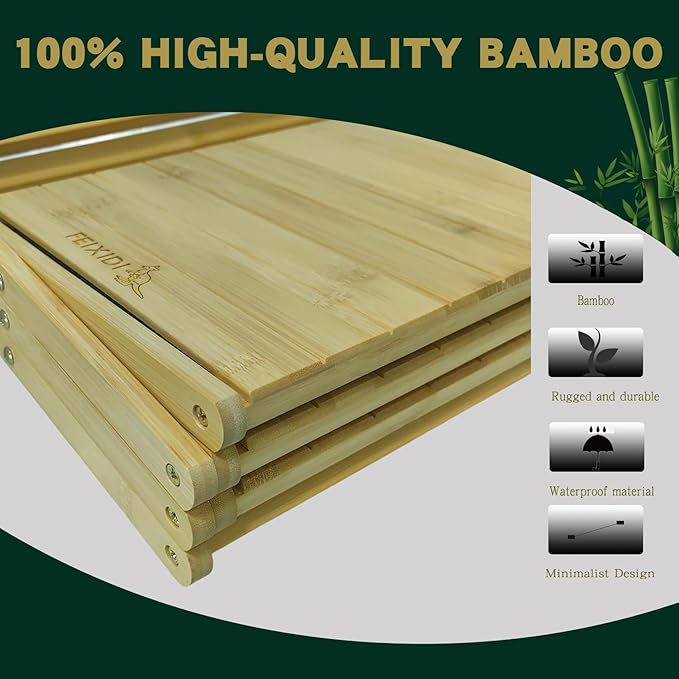 Foldable Bamboo Shelf, Folding Shoe Rack, Flower Rack, Camping Rack, No Installation Required, Portable, Space Saving, Multi-Purpose Storage Rack (Natural, 3Tiers)