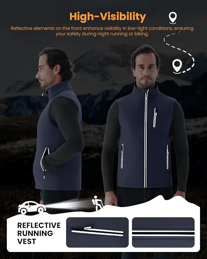 WULFUL Men's Windproof Lightweight Golf Vest Outerwear with Pockets, Softshell Sleeveless Jacket for Travel Hiking Running