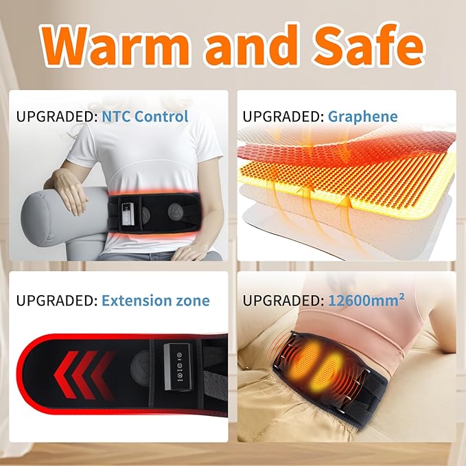 Cordless Heating Pad with Massager,Rechargeable Back Warmer with Heating and Vibration Function,Auto Shut Off,Helps Relieve Period Cramps and Back Pain,Ideal Birthday Gift for Dad,Mom,Men,Women
