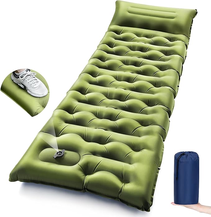 Camping Sleeping Pad,5.9 Inch Thick Camping Mat with Built in Pillow and Foot Pump,Self Inflating Sleeping Pad Ultralight for Camping Backpacking Tent(Green