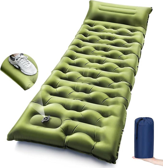 Camping Sleeping Pad,5.9 Inch Thick Camping Mat with Built in Pillow and Foot Pump,Self Inflating Sleeping Pad Ultralight for Camping Backpacking Tent(Green