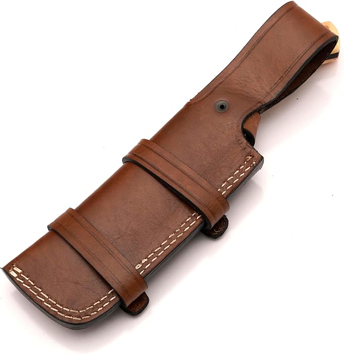 Fixed Blade Knife – 10” Handmade Tracker Hunting Blade with Camel Bone Handle & Leather Sheath, Full Tang 1095C High Carbon Steel Survival Knife for Camping, Hunting & Outdoor Use