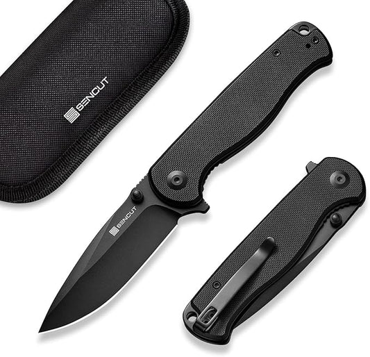 SENCUT Errant Pocket Knife, Camping Pocket Knife with G10 Handle and 3.45" 9Cr18MoV Blade, EDC Knife for Outdoor Work S23054B-1(Black)