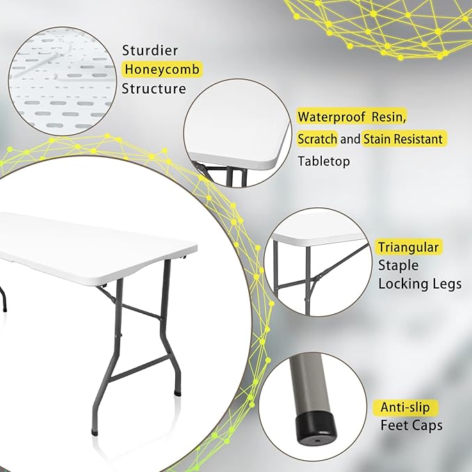 Plastic Folding Table, 5 FT Folding Table, Plastic Portable Tables for Dining Parties Card Picnic Camping, Granite White