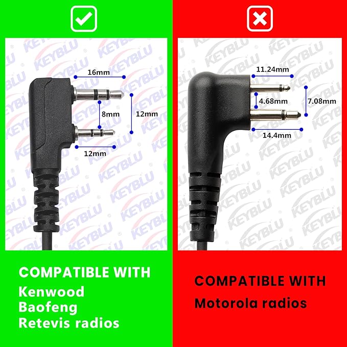 D-Ring 2 Pin Walkie Talkie Earpiece/Headset with Mic Compatible with Retevis RT21 RT22 Baofeng UV-5R Two Way Radio (Kenwood)