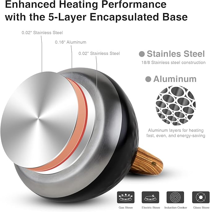 Tea Kettle, Toptier Teapot Whistling Kettle with Wood Pattern Handle Loud Whistle, Food Grade Stainless Steel Tea Pot for Stovetops Induction Diamond Design Water Kettle, 2.7-Quart Black