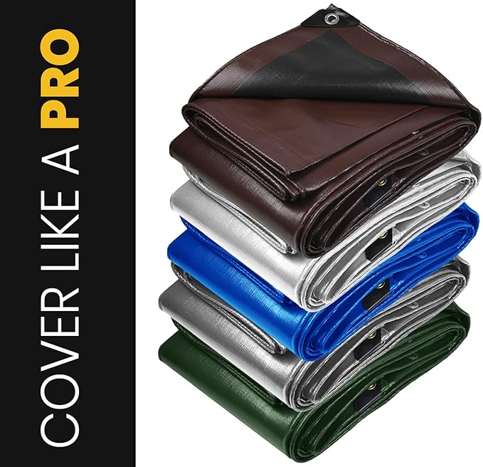 PROTARP Extra Heavy Duty 16 Mil Tarp Cover, Waterproof, UV Resistant, Rip and Tear Proof, Poly Tarpaulin with Reinforced Edges for Roof, Camping, Patio, Pool, Boat. (Silver/Black 24′ X 50′)