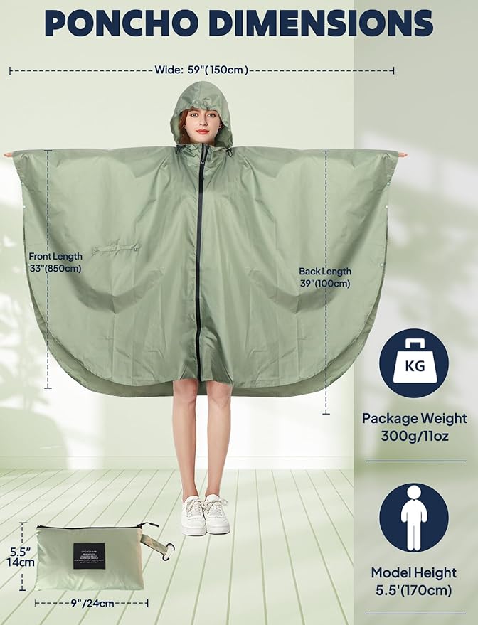 ANYOO Waterproof Rain Poncho Lightweight Reusable Hiking Hooded Coat Jacket for Outdoor Activities