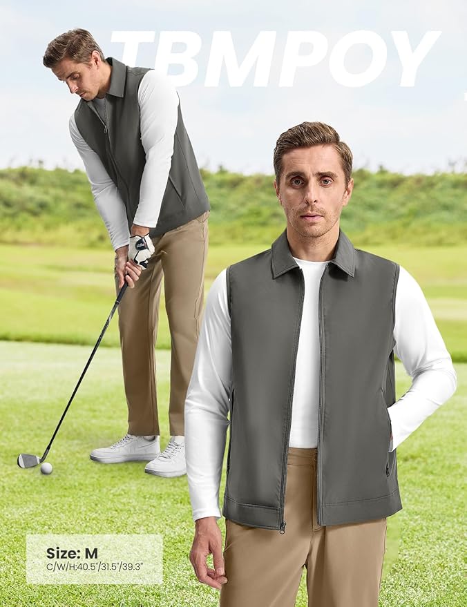 TBMPOY Men's Vest Casual Lightweight Thin Utility 3 Zip Pockets Stylish Sleeveless Jackets Summer Fall Golf Travel Business