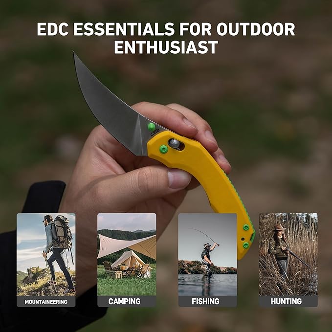 CJRB Nanner Folding Knife, 3.23" AR-RPM9 Steel Blade G10 Handle Pocket Knife for Men Women, Crossbar Lock EDC Knife for Camping Hiking, Designed by Dustin Rhodes(J1955 Yellow)