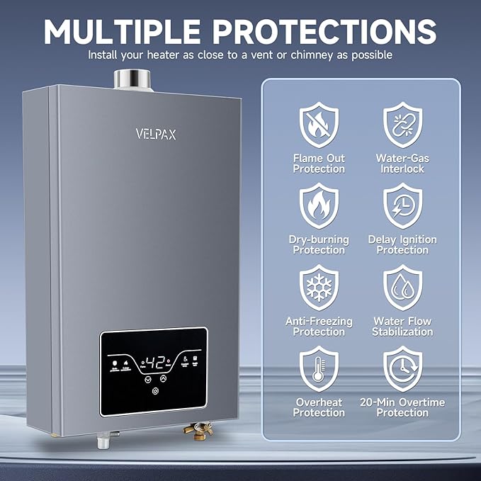 Natural Gas Tankless Water Heater, 4.21GPM 16L Indoor,Instant Hot Natural Gas Water Heater with Fahrenheit Digital Display,Multi-Protection