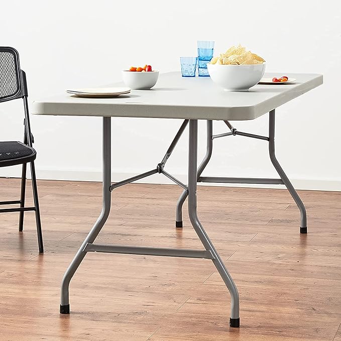 Office Star Resin Multipurpose Rectangle Folding Table for Indoor or Outdoor Use, 6 Feet Light Gray
