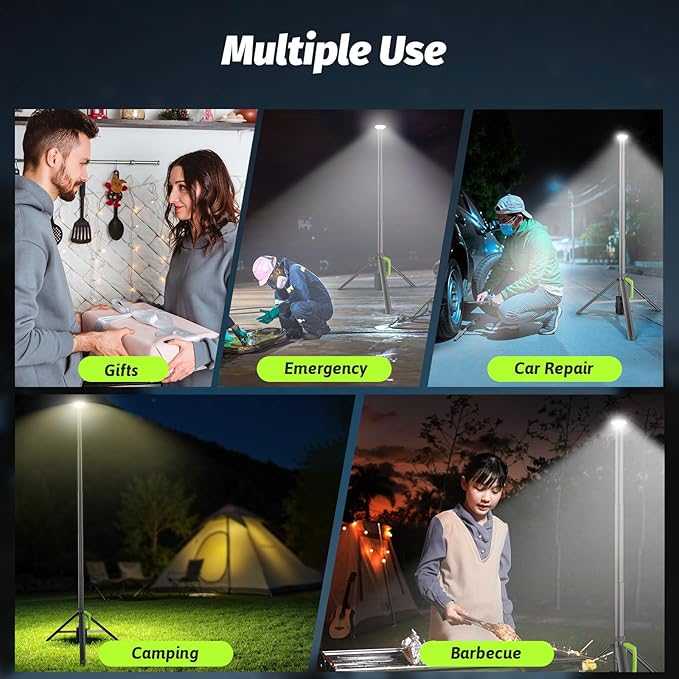 Rechargeable Telescopic Camping Light, 3000LM LED Work Lights on Stand, 8.4 FT Hight Light Ranger 80 FT Portable Outdoor Light, Quick Setup Tripod Light for Outdoor, Jobsite, Emergency