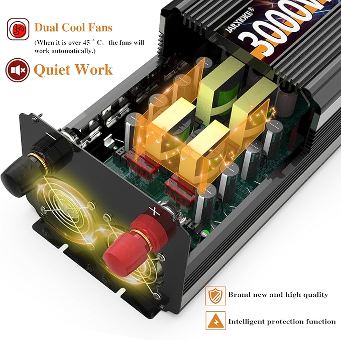 3000W Power Inverter 12V DC to AC 110V/120V (Peak) 6000W Converter 3 sockets car Inverter with Remote Control and LED Display 3.4A USB Port