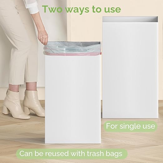 8 Pack Extra Large Disposable Trash Cans, Reusable Portable Garbage Can, 13 Gallon (21.6" H x 13.5" W x 10" D), Extra Thick Recycled Cardboard Portable Garbage Can and Recycling Bins,White