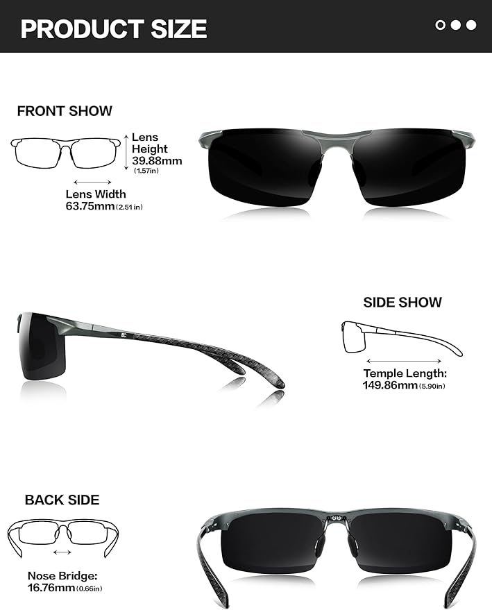 BIRCEN Polarized Carbon-Fiber Sunglasses for Men: Ultralight UV Protection Sun Glasses for Outdoor Sports Fishing Golf Hiking