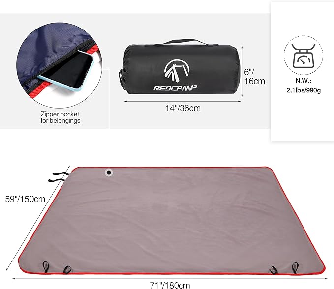 REDCAMP Large Waterproof Stadium Blanket for Cold Weather, Soft Warm Fleece Camping Blanket Windproof for Outdoor Sports, 71"x59" Dark Blue/Grey