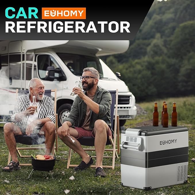 EUHOMY 12 Volt Refrigerator, 48QT(45L) Electric Cooler, 12V Fridge APP Control, 12V Cooler -4℉~68℉, Portable Freezer 12/24V DC 100-240V AC for Camping, Travel, Truck, Home