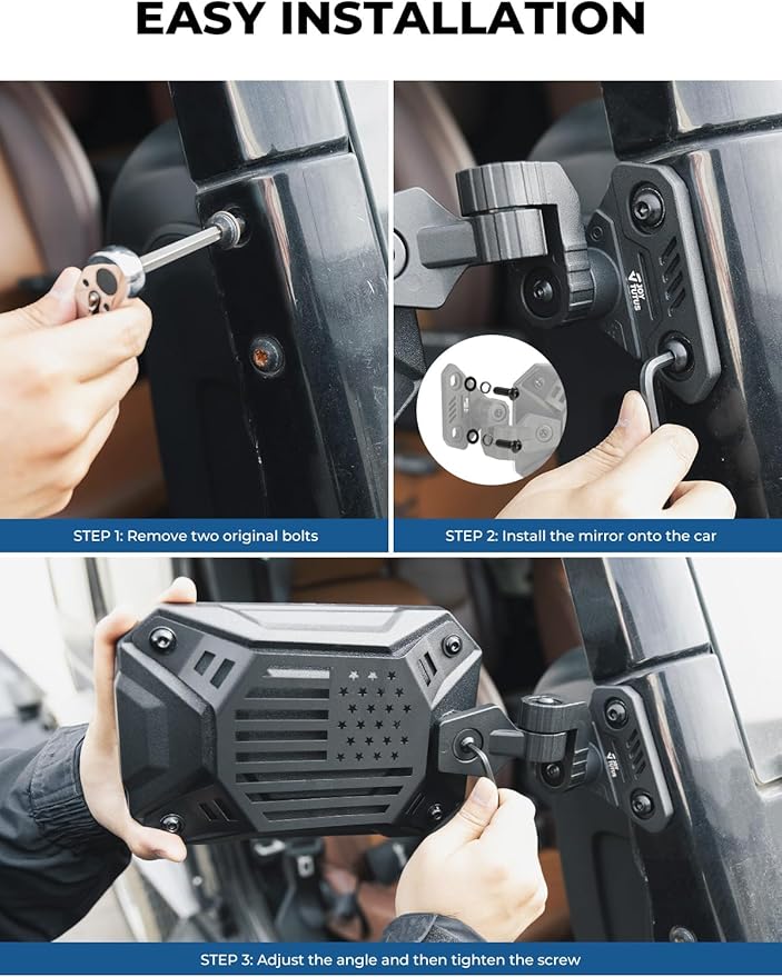 JOYTUTUS Wrangler Mirrors Doors Off Compatible with Wrangler TJ JK & Unlimited, Wrangler JK Side Mirrors for Wrangler 1997-2018, Wider View No Vibrate & Wobble (Patented), Not Fit Doors On