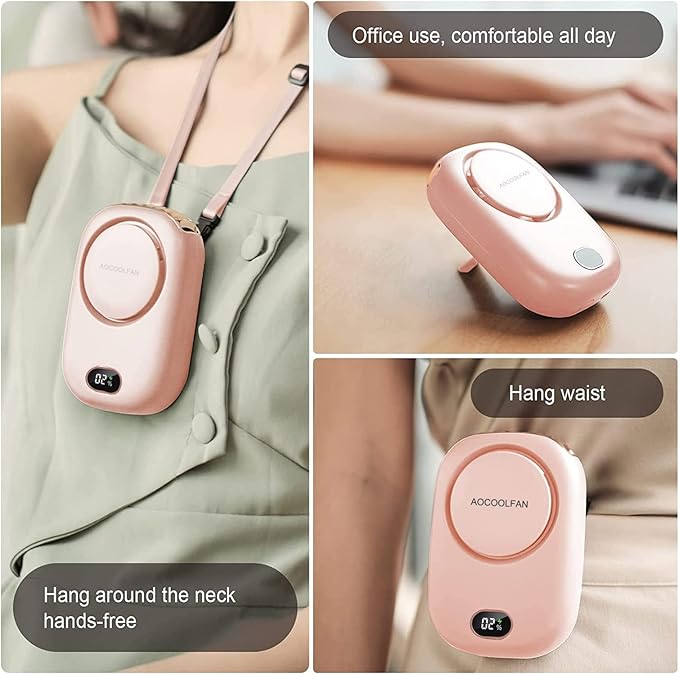 Portable Neck Fan, Mini Small Personal Handheld Fan USB Rechargeable 3 Speed for Girls Boys Woman Eyelash Travel Home Office Outdoor (Pink)