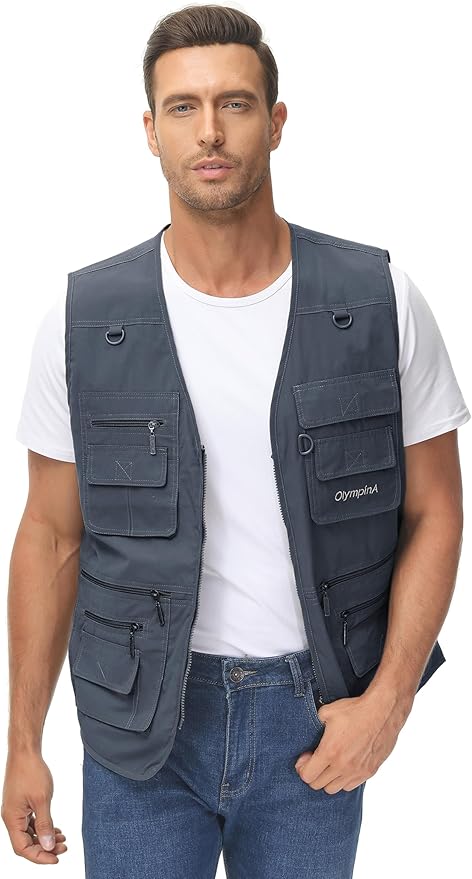 Lentta Men's Fishing Vest Summer Outdoor Lightweight Work Photo Vest 16 Pockets