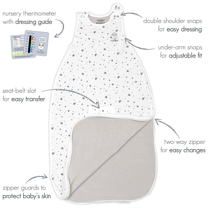 Woolino Ultimate Baby Sleep Sack - 4 Season - Merino Wool and Organic Cotton - Two-Way Zipper Adjustable Universal Size Sleep Sack for Baby (2-24 Months) - Palms