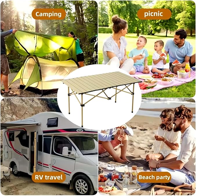 Folding Camping Table, Portable Beach Table,with Portable Bag,Suitable for Indoor, Outdoor, Camping, Backyard, Party, Patio, The Yellow Camping Table at The Beach