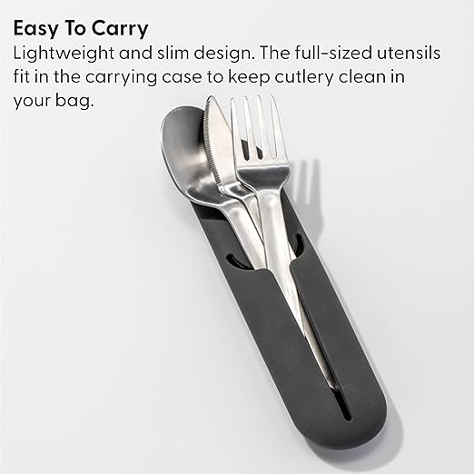 W&P Porter Stainless Steel Utensils with Silicone Carrying Case | Terrazzo Charcoal | Spoon, Fork & Knife for Meals on the Go | Portable and Compact Set