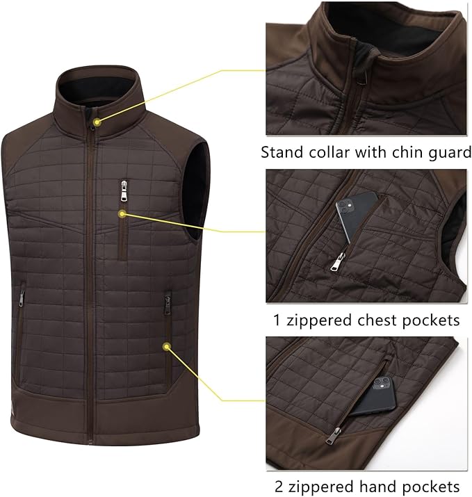Vcansion Men's Lightweight Fleece Lined Puffer Vest Softshell Outerwear Sleeveless Jacket for Hiking Travel Golf