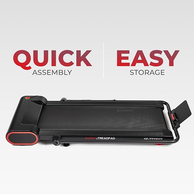 Sunny Health & Fitness Slim Under Desk Walking Compact Treadpad Treadmill with Remote Control, Digital Display, Shock Absorption, Optional Trekking Poles, Free SunnyFit App Bluetooth Connectivity