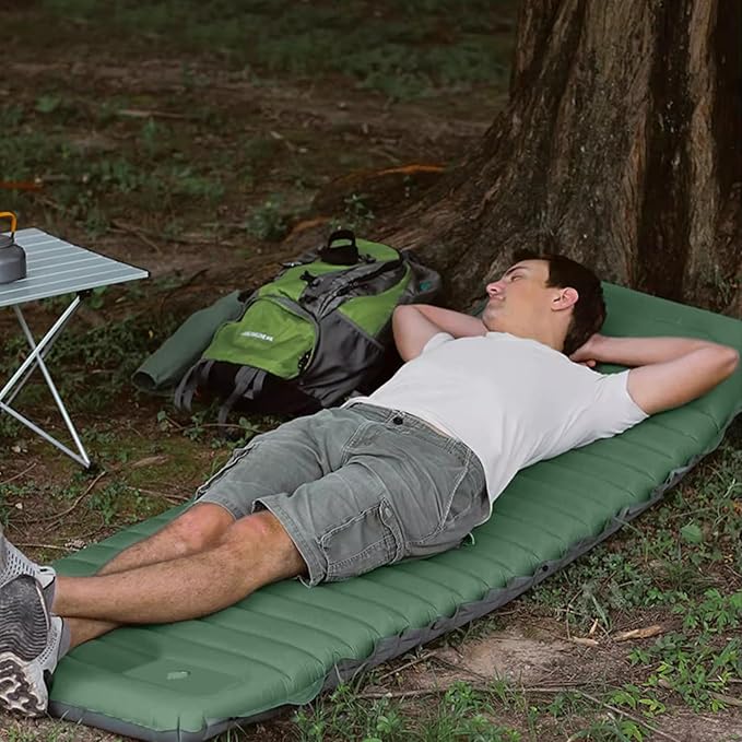 Ergocar Camping Sleeping Pad, Thick -Fledgling Sleeping Pad, Built -in Foot Pump, Lightweight Wild Camp Inflatable Mattress, Waterproof Nylon Fabric, Suitable for Camping, Backpack, Hiking Travel