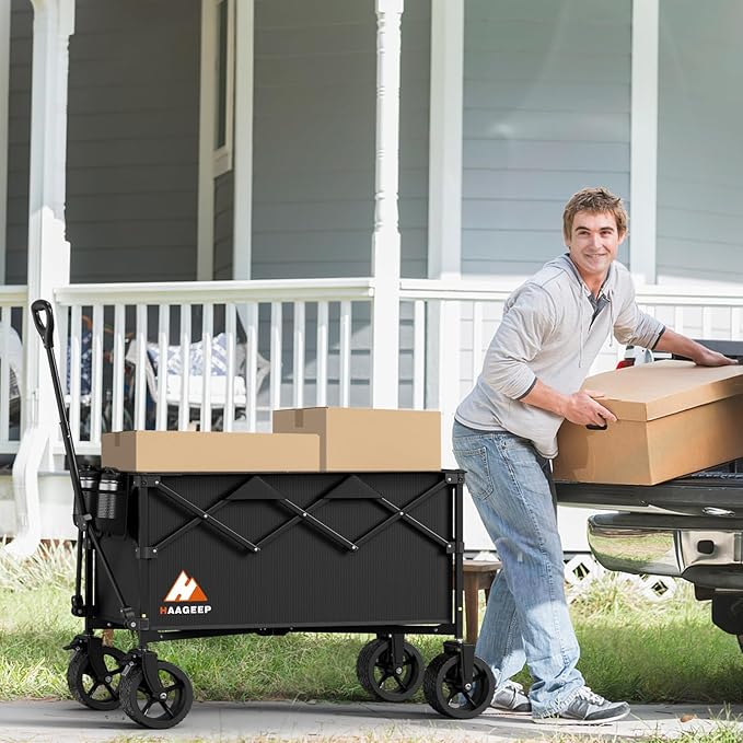 Collapsible Wagon Cart with Wheels - Foldable Wagons 220L Heavy Duty 450lbs, Beach Wagon with Big Wheels for Sand Folding Utility Wagons Carts for Sports Shopping Camping