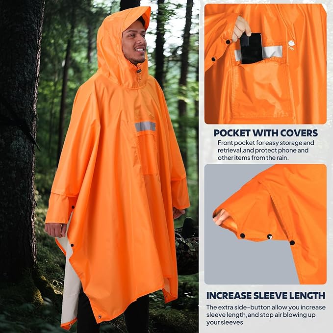 ANYOO Hooded Rain Poncho for Adults Waterproof Lightweight Rain Coat for Men Women Reusable Rain Jacket for Emergency Outdoor