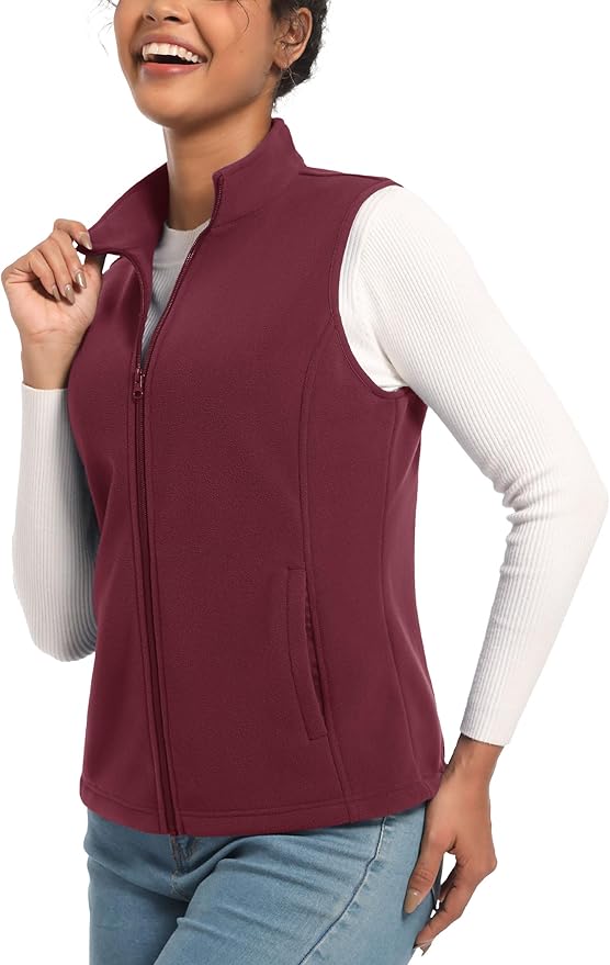 TACVASEN Women's Fleece Vest Lightweight Warm Vests Outerwear Sleeveless Zip Jacket Fall Winter Soft Vest with Pockets