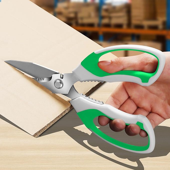 Utility Scissors Heavy Duty: sharp Scissors All Purpose heavy duty, Easy Cutting Carpet, Cardboard, Wires, Leather, Fabric(8'' Green)