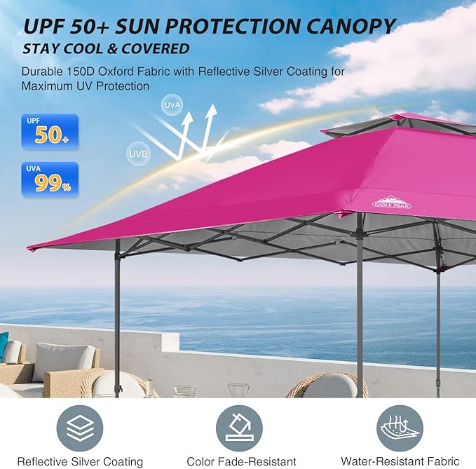 EAGLE PEAK 13x13 Straight Leg Pop Up Canopy Tent Instant Outdoor Canopy Easy Single Person Set up Folding Shelter w/Auto Extending Eaves 169 Square Feet of Shade (Light Pink)