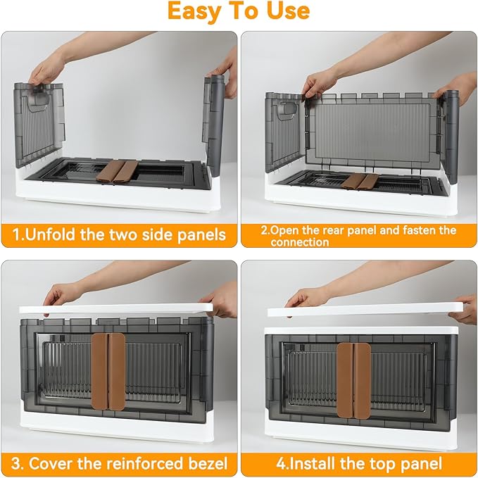 Storage Bin, Cabinet with Lids, Home Organizer, Single 8.4 Gallon Capacity, 2 Pack, With Double Door, Bottom Wheels, Foldable, Transparent, Dustproof