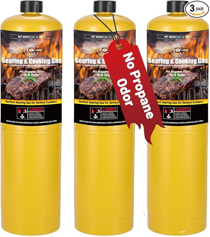 14.1oz MAPP Gas 3 Packs Kit 99.99% High Purity Equal to MAPP Gas Hotter than Propane No Odor Cooking Searing Camping Gas to Broil Sous Vide for Welding Brazing Soldering Propane Torch Head