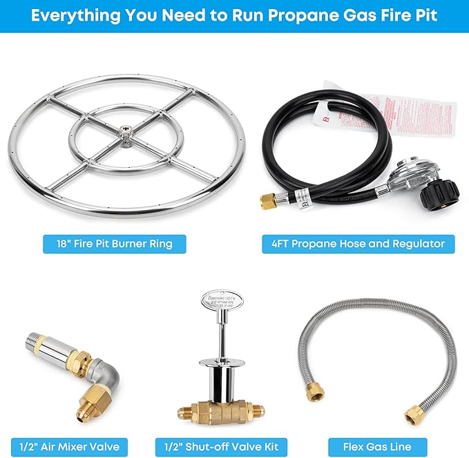 Stanbroil LP Propane Gas Fire Pit Stainless Steel Burner Ring Installation Kit, 18-inch
