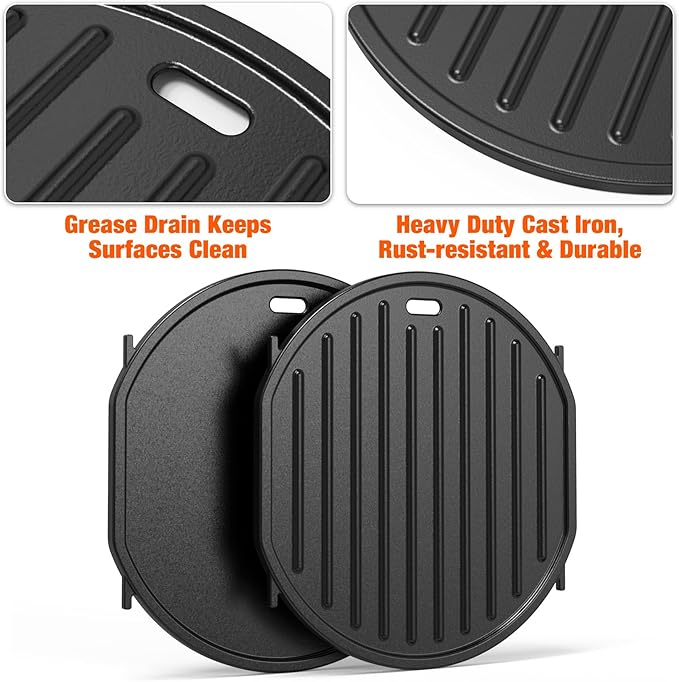 Onlyfire Gourmet BBQ System Sear Griddle Replacement, Reversible Cast Iron Griddle for 22" Weber Kettle Grills Weber Spirit II &Genesis II GS4 System