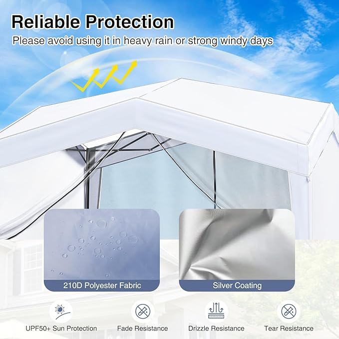 Tangkula 10x10Ft Pop up Canopy with Sidewalls, UPF50+ Portable Outdoor Screen Tent with Mesh Netting, Wheeled Bag, 8 Stakes, 4 Wind Ropes, Easy Set-Up Canopy Tent for Beach Party Event Camping (White)