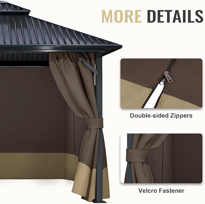COWVIE 4-Panel 12' x 14' Gazebo Replacement Curtains, Patio Privacy Sidewalls with Double Zipper, Replacement for Outdoor Gazebo Canopy (Curtain Only)
