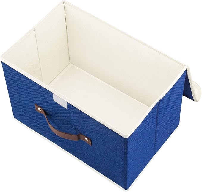 TYEERS Collapsible Storage Boxes, Washable Fabric Storage Bins with Lids, 14.9x9.8x9.8 inches, 3 Pack, Classic Blue