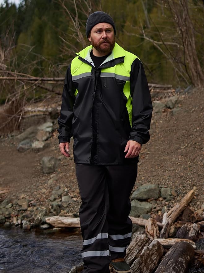 Men's Rain Suit High Visibility Reflective Work Rain Jacket Pants for All Sport Farm Fishing Motorcycle