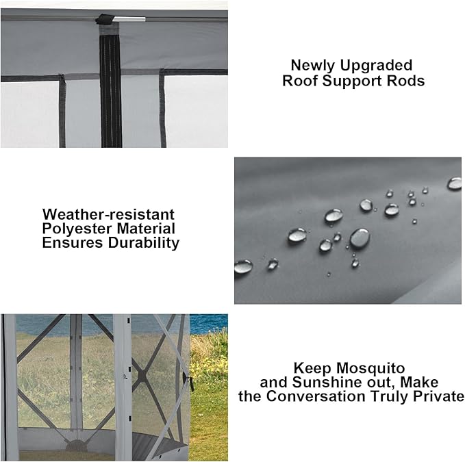 COBlZl Pop Up Gazebo 12x12 Screen House Tent for Camping, Outdoor Instant Stargazing Gazebo Canopy with Awning 2.0, Portable Hub Tent with Mosquito Netting, Pavilion for Backyard,Gray