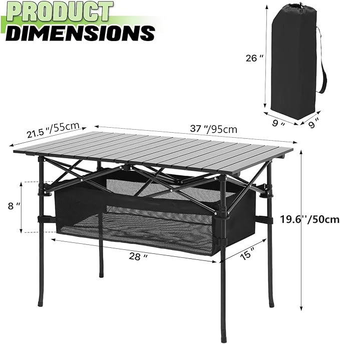 Outdoor Folding Portable Picnic Camping Table, Aluminum Roll-up Table with Easy Carrying Bag, with Mesh Storage Bag for Indoor,Outdoor,Camping, Beach,Backyard, BBQ, Party, Patio, Picnic(medium)