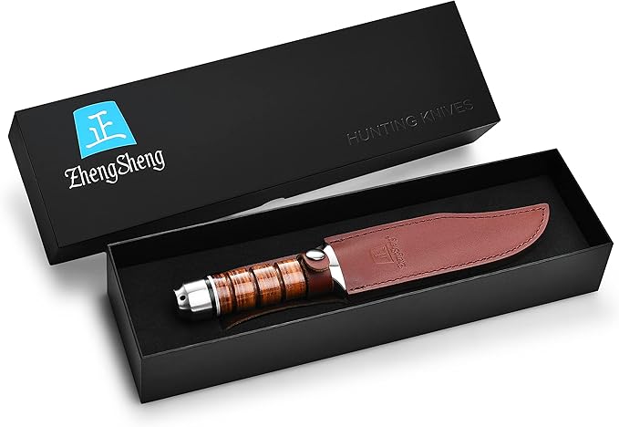6.4" Fixed Blade Hunting Knife- Genuine Leather Handle Bowie Knives with Sheath Straight Edge for Camping, Hiking, Survival