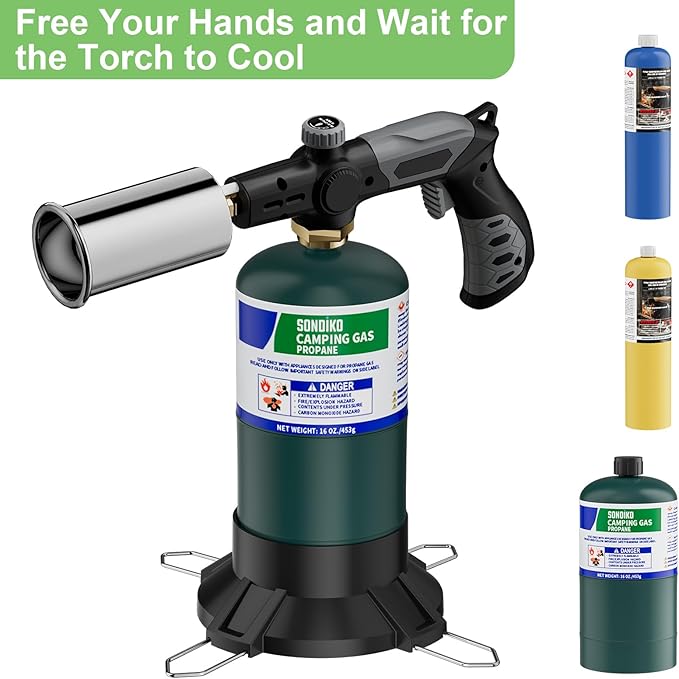 Sondiko Gas Cylinder Stand Base, Standard Fuel Gas Bottle Stabilizer, Small Propane Tank Stand, Accessory for Portable Welding Torch Burner Stove(Propane Tank Not Included)