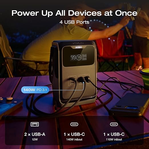 EF ECOFLOW TRAIL 200 DC Portable Power Station with Camping Lamp, 192Wh LiFePO4 Battery, Solar Generator, 220W DC Output, Compact Power Bank for Camping, Travel, Outdoors, and Emergency Use