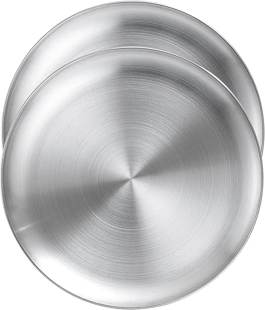 18/8 Stainless Steel Dinner Plate for Main Dishes, Grilled Meat, Dessert, Salad, and Fruit - 9 Inches (23 cm) Large Capacity(9in, 2pc)